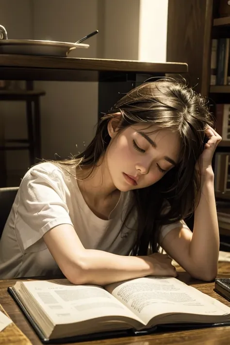 1girl, Dozing off while working