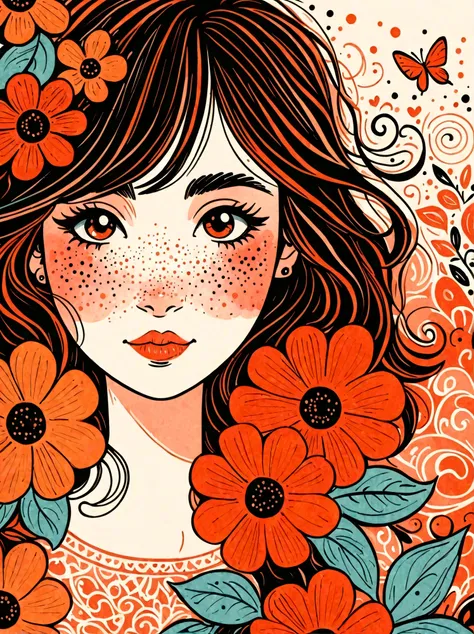 1shxx1, Cartoon hand drawn, “Happy Mothers Day”minimal details, joyful tempera gouache, hello spring, balanced composition, soft lighting, vintage kawaiicore, close-up shot, high definition, The color palette is in red, orange and black tones and has a ske...