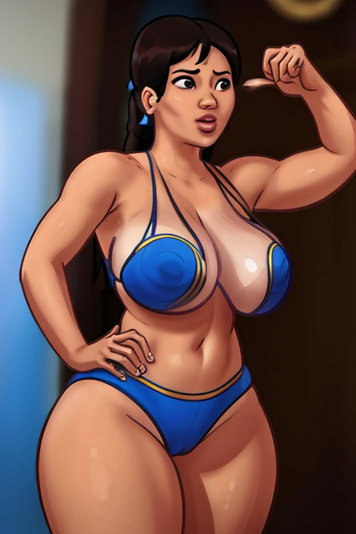 chun-li, voluptuoso, thunder thighs, quadris largos, seios grandes, cintura menor, UHD, retina, Obra de arte, preciso, Anatomicamente correto, pele texturizada, super detalhe, detalhes altos, alta qualidade, premiado, melhor qualidade, high resolution, 16k