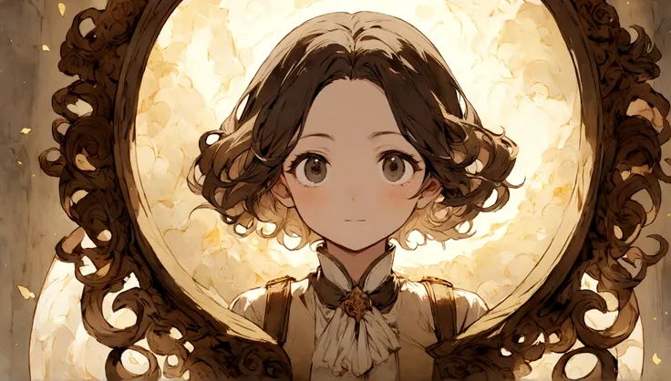 white dress: Curly brown hair, yellowish brown uniform, black eyes.

Moon: Black hair, long and curly, uniform yellowish brown.

a mirror in the round bottom