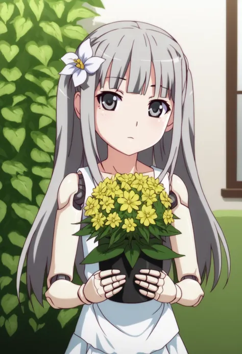 doll joints, 1 girl young plant flower gray hair 