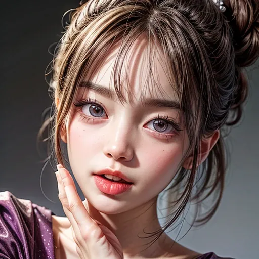 (highest quality,Super detailed,Physically Based Rendering:1.2), Realistic,Portraiture,Beautiful young woman with Delicate facial features,Soft lighting, Vibrant colors, ((Playfully licking finger with tongue, Gently placing a finger in the mouth)), (Close...