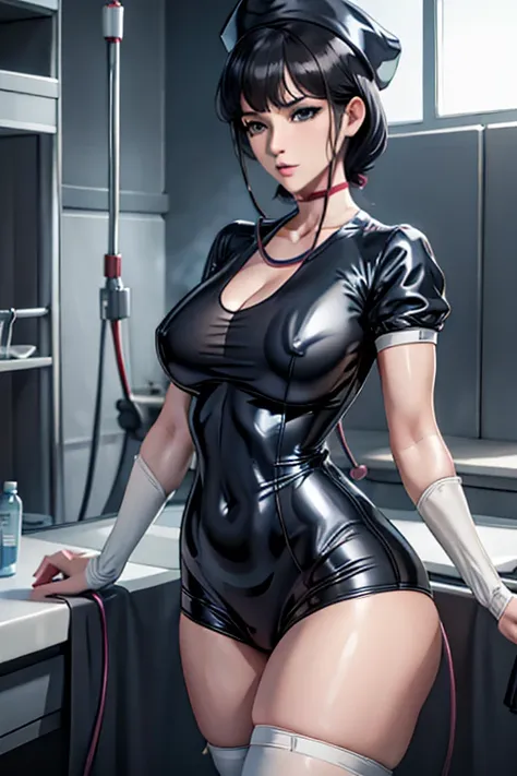 nurse uniform,hospital, latex nurse suit,nurses,busty,elbow gloves,labcoat,black hair woman,grey eyes , gigantic ,medical instruments,asian nurse,two nurses,speculum,examination room,oversize ,big ass ,strap on, lay on table ,legs spreaded,giving birth,gyn...