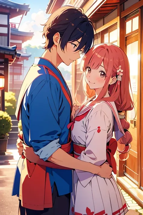 Japanese couple poster, comics, shoujo romance, prince, manga cover, Romance, romance novel cover, modern, manga cover, shoujo manga, , lover, student, Boys and Girls, Good friends couple、shirt、Sailor suit