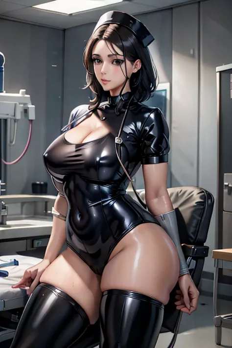 nurse uniform,hospital, latex nurse suit,nurses,busty,elbow gloves,labcoat,black hair woman,grey eyes , gigantic ,medical instruments,asian nurse,two nurses,speculum,examination room,oversize ,big ass ,strap on, lay on table ,legs spreaded,giving birth,gyn...