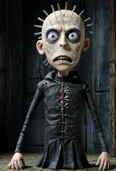 hellraiser, tim burton style, claymation, horror, 8k