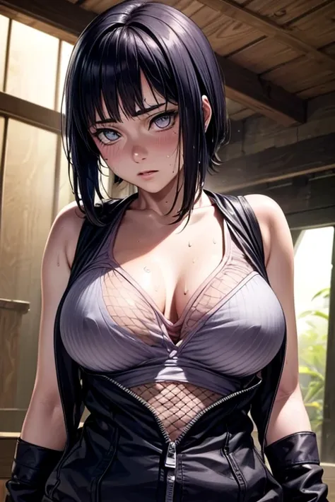 (highest quality,4K,8k,High resolution,masterpiece:1.2),Very detailed,(Realistic,photoRealistic,photo-Realistic:1.37),Beautiful woman, Hinata Hyuga,Healthy Body,
Beautifully detailed sweat glands,Smooth skin texture,Carefully drawn,

(Sleeveless shirt, Fis...