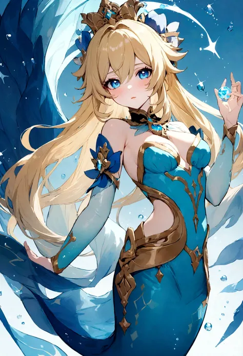 masterpiece, Better quality, Genshin Impact blue eyed blonde mermaid