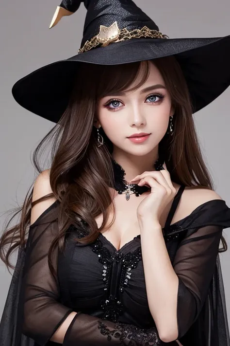 Create a beautiful, stylish witch with sparkling eyes