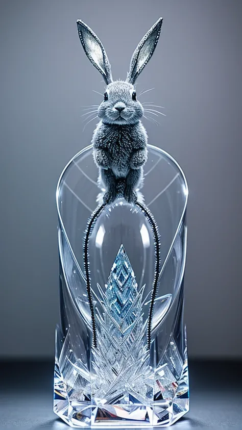 A cute rabbit made of crystal, 4K, (cyborg:1.1), ([tail|detail wire]:1.3), (intricate detail), hdr, (intricate detail, super detail:1.2), cinematography, vignetting, centering