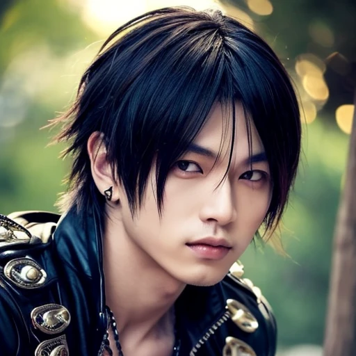 1 japanese male rocker, asien eyes, Visual Kai hairstyle, ultra detailed face and body, hyperrealistic, realistic representation, muscular, broad shoulders, tattoos gothic style, piercings, Visual Kei style, hairstyle Visual Kei, blond, 30 years old, age 3...