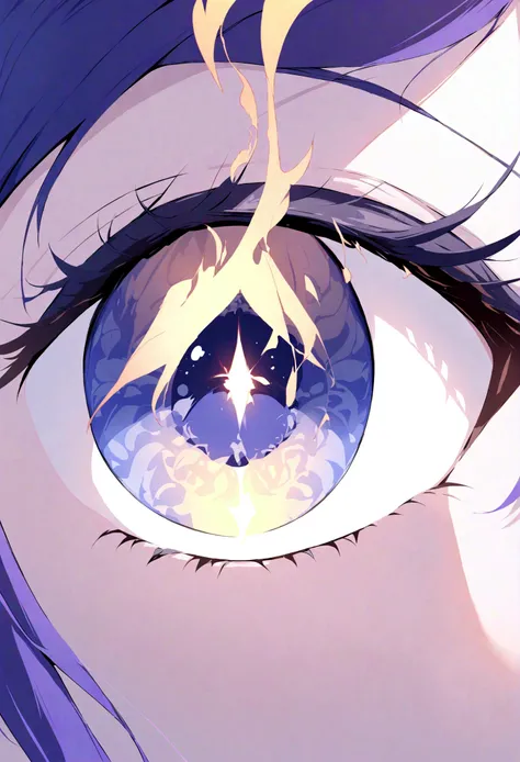 Beautiful Japanese anime，Eye close-up，Style of pixiv artist Tsune，Contact lenses with patterns，The flame in the pupil，Flame shaped iris，Indigo Flood