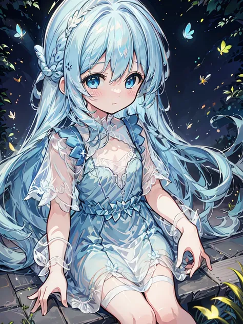 masterpiece, best quality, extremely detailed, (illustration, official art:1.1), 1 girl ,(((( light blue long hair)))), ,(((( light blue long hair)))),light blue hair, ,10 years old, long hair ((blush)) , cute face, big eyes, masterpiece, best quality,((((...