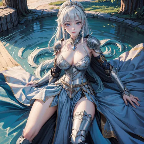 8K,(Hidden Shot:1.1)Princess whole body,sexy princess armor(absurd、High resolution、Ultra Detailed)、A woman&#39;s entire body、Red and White Princess Breastplate、Red and white pants and leggings、big、Princess in gorgeous armor、Blonde Short Bob、Skinny Giant、bl...