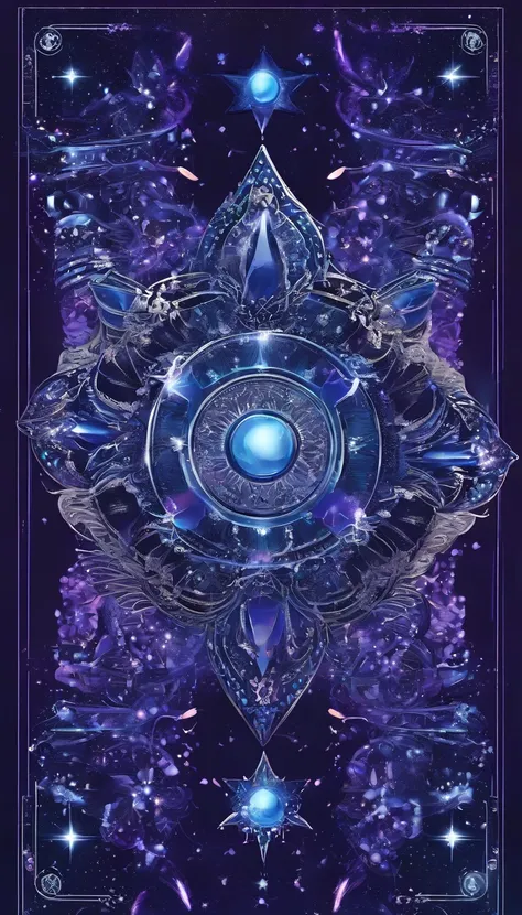 symmetry、Geometric pattern、The mysterious symbol is the flower、The color is deep blue、purple、black、Money、The texture is glossy、The edges of the card are、Stars in the four corners、card、Tarotcard、Tarot、pictorial pattern、mysterious、cool、Symmetry up, down, lef...