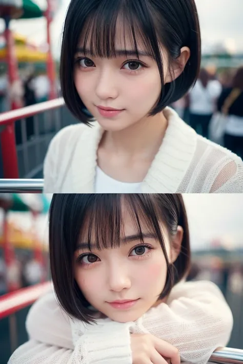 (High resolution:1.3), (16k, Realistic, RAW Photos, Best image quality: 1.4), Japanese, (One Girl), Beautiful Face, (Lively Faces), (Black-haired、short hair:1.3、bangs:1.2), Beautiful Hairstyles, Realistic eyes, Beautiful and detailed eyes, (Realistic Skin)...