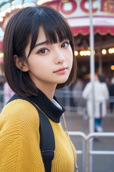 (High resolution:1.3), (16k, Realistic, RAW Photos, Best image quality: 1.4), Japanese, (One Girl), Beautiful Face, (Lively Faces), (Black-haired、short hair:1.3、bangs:1.2), Beautiful Hairstyles, Realistic eyes, Beautiful and detailed eyes, (Realistic Skin)...