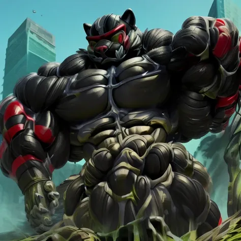 (((Incineroar))), (dynamic angle, bathed in cum, cum dripping from his body, cum tsunami.)
(1: wearing a full-face helmet. helmet is jet black. The color of NANOSUIT is jet black. high-tech bio-mecha armor. real texture material. whole body shines like met...