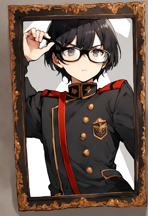 a boy, uniform school indonesia, black hair, use glases frame black