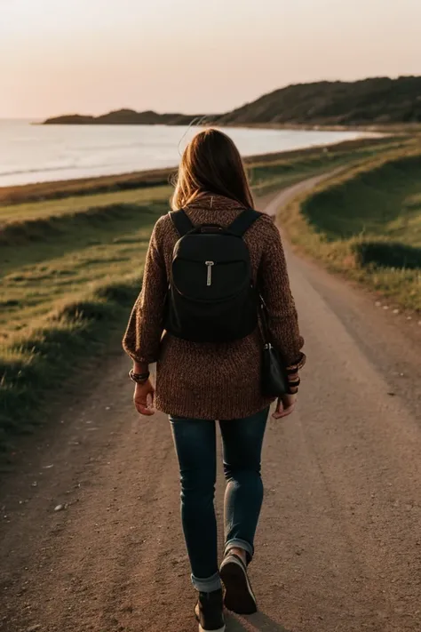 Warrior walking in the sunset sea