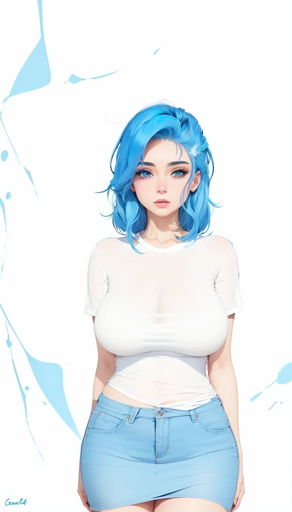 a cartoon drawing of a woman com cabelo azul and a white shirt, 3/4 busto, cor azul, she has pale blue skin!!!, com pele azul, com cabelo azul, totalmente colorido, colorido digitalmente, she is bullshit, girl com cabelo azul, cell shadow adult animation, ...