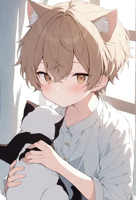 a cute little boy, shota, with cat ears