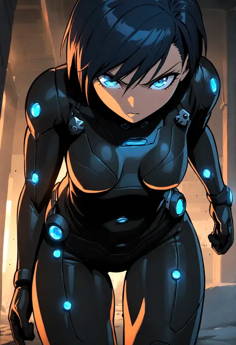 Japanese Manga《GANTZ》, Kei Kishimoto, short hair, medium breast, black combat tights, Thigh gap,