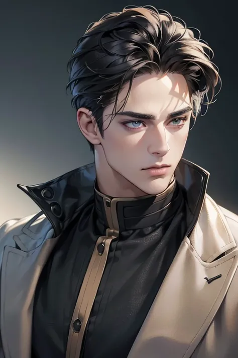 (best quality,4k,8k,highres,masterpiece:1.2),ultra-detailed,(realistic,photorealistic,photo-realistic:1.37),30 year old man, handsome anime,portraits,strong,masculine,dark hair,sharp jawline,mesmerizing eyes,perfectly styled hair,cool anime outfit,confiden...