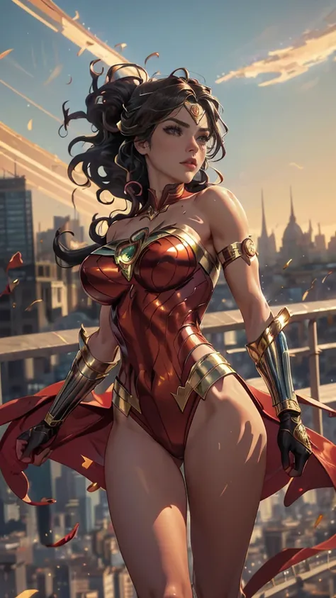 (best quality,4k,8k,highres,masterpiece:1.2),ultra-detailed,(realistic,photorealistic,photo-realistic:1.37),Sexy Italian super heroine,beautiful detailed eyes,beautiful detailed lips,extremely detailed eyes and face,longeyelashes,fit and athletic body,conf...