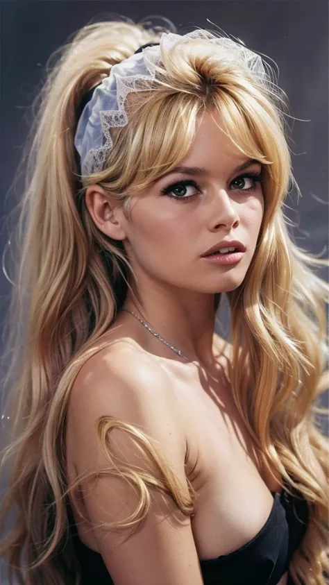 Brigitte Bardot 18 years old, ponytail, bbardot woman drapped in a veil