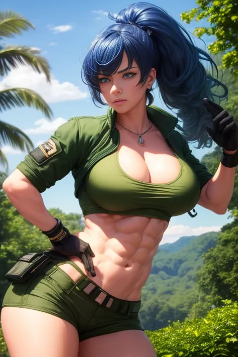 (highest quality,4K,8k,High resolution,masterpiece:1.2),Very detailed,(Realistic,photoRealistic,photo-Realistic:1.37),One Girl, Leona Heidern, leonams,Blue Hair, blue eyes, ponytail, Healthy Body,


Beautifully detailed sweat glands,Smooth skin texture,Car...