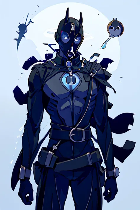 A superhero with a black supersuit. He has a mask and a circle with a drop figure inside it in his chest.