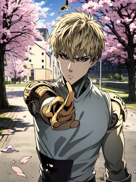 absurdres, highres, ultra detailed, hdr, masterpiece, extremely detailed face and eyes, genos, ash-blond hair, expressive golden...