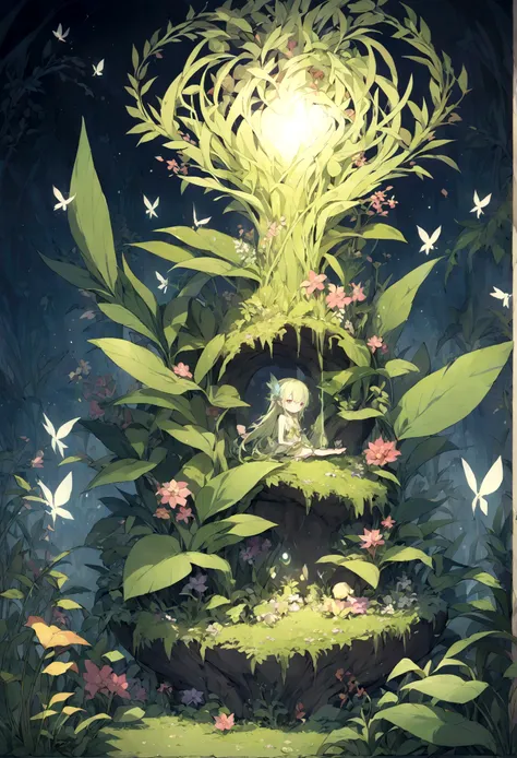 Fairies playing with plants、Dwarf、Mysterious Energy