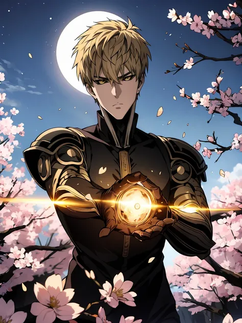 absurdres, highres, ultra detailed, hdr, master piece, best quality, genos, expressive yellow eyes, ash-blonde hair, one punch m...