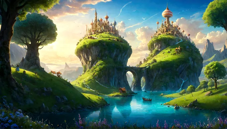 grassland, grassland city, city, city in grassland, fairytale city, magical city