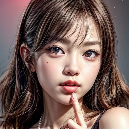 (highest quality,Super detailed,Physically Based Rendering:1.2), (RAW, Realistic, Photorealistic:1.37), (Acutance:0.85),Portraiture,Beautiful young woman with Delicate facial features,Soft lighting, ((Playfully licking finger with tongue, Gently placing a ...