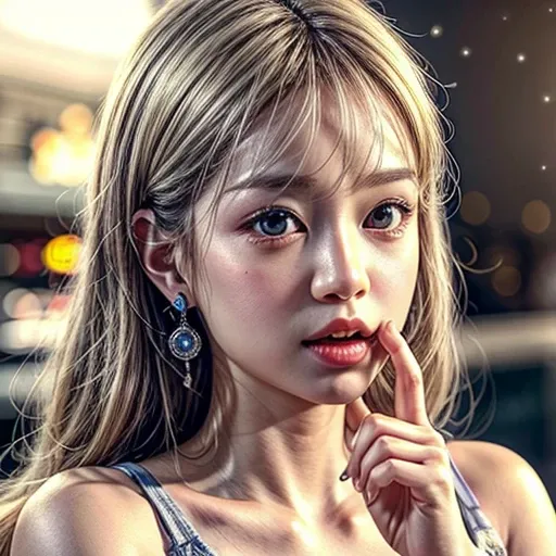 (highest quality,Super detailed,Physically Based Rendering:1.2), (RAW, Realistic, Photorealistic:1.37), (Acutance:0.85),Portraiture,Beautiful young woman with Delicate facial features,Soft lighting, ((Playfully licking finger with tongue, Gently placing a ...