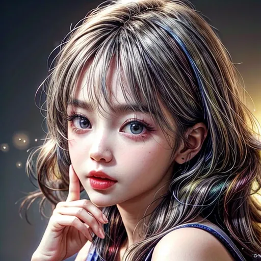 (highest quality,Super detailed,Physically Based Rendering:1.2), (RAW, Realistic, Photorealistic:1.37), (Acutance:0.85),Portraiture,Beautiful young woman with Delicate facial features,Soft lighting, ((Playfully licking finger with tongue, Gently placing a ...