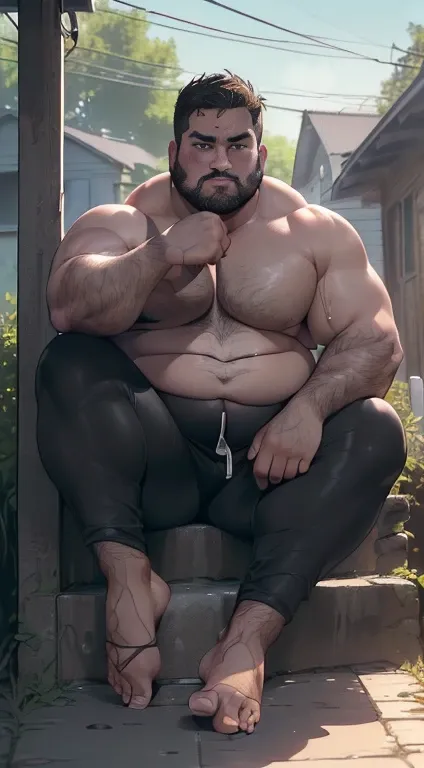 Olhos detalhados, olhos reais e perfeitos, Artwork in the anime style of Just chubby chubby, (((Daddy Chubby Bear gay weighing 197 kilos of body mass. (masterpiece, best quality), Dark photograph, homoerotic, a shirtless average (plump belly) 35yo man, red...