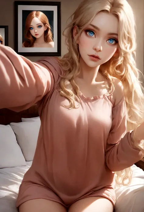 arafed woman fully , sexy girl with blue eyes, ultra realistic, meticulously detailed, portrait sophie mudd, blonde hair and large eyes, selfie of a young woman, bedroom eyes, violet myers, without makeup, natural makeup, looking directly at the camera, fa...