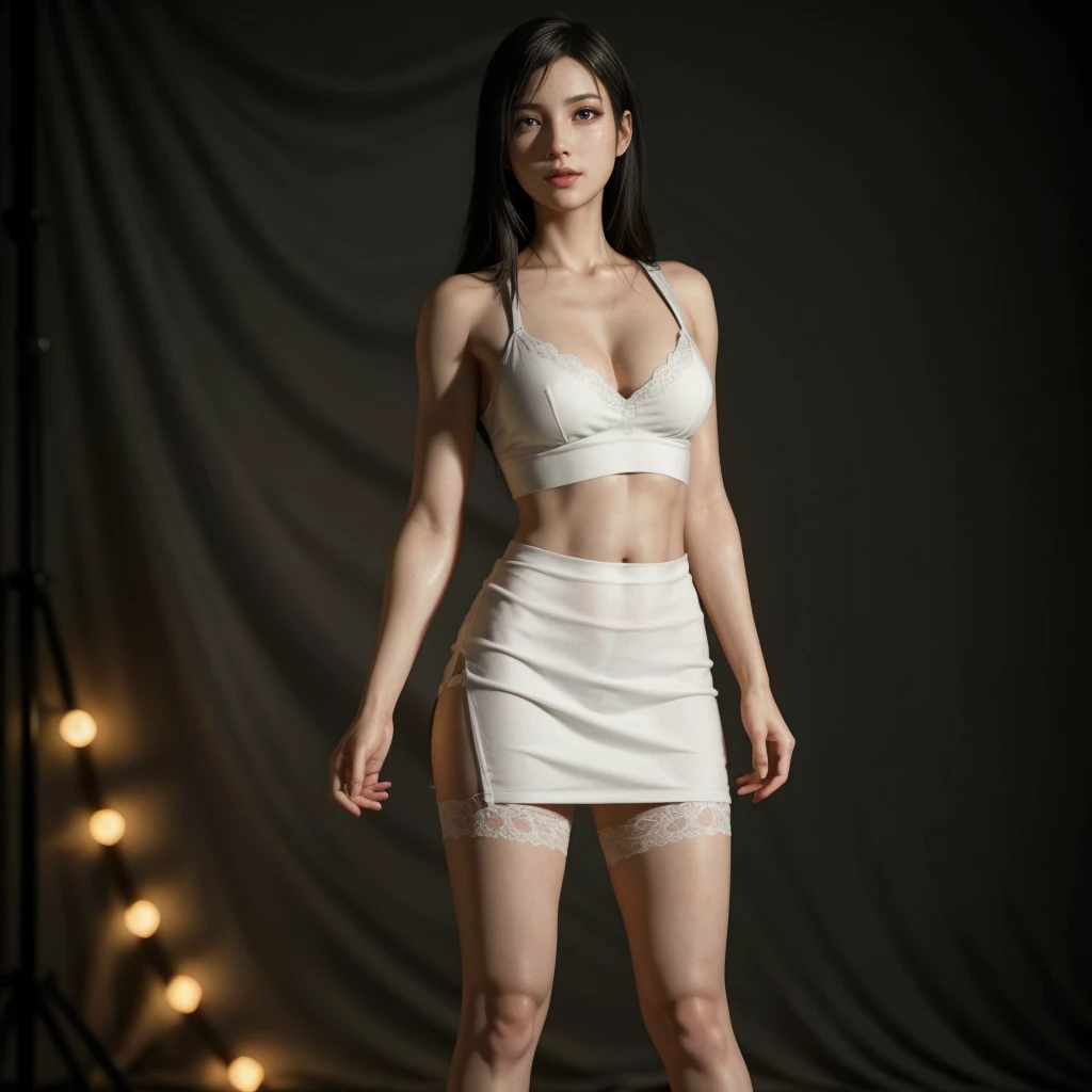 Tifa lockhart, (best quality,ultra-detailed,Realistic:1.37),beautiful detailed face,Perfect symmetry,perfectly shaped body,Perfect makeup,vivid colors,studio lighting