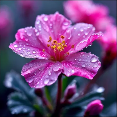 beautiful pink flowers There are dew drops in the morning.