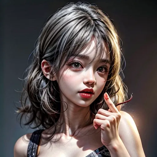 (highest quality,Super detailed,Physically Based Rendering:1.2), (RAW, Realistic, Photorealistic:1.37), (Acutance:0.85),Portraiture,Beautiful young woman with Delicate facial features,Soft lighting, ((Playfully licking finger with tongue, Gently placing a ...