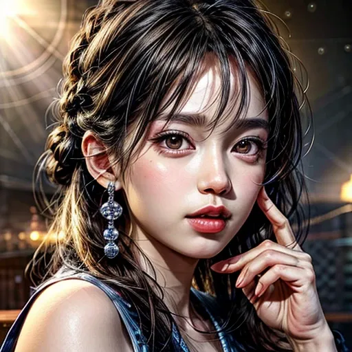 (highest quality,Super detailed,Physically Based Rendering:1.2), (RAW, Realistic, Photorealistic:1.37), (Acutance:0.85),Portraiture,Beautiful young woman with Delicate facial features,Soft lighting, ((Playfully licking finger with tongue, Gently placing a ...