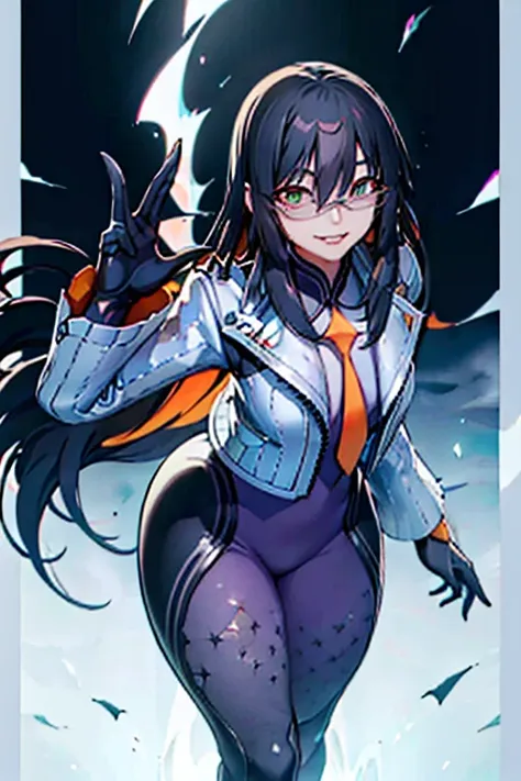 countess daraku, long hair, glasses, gloves, pants, smile, trench coats 
break looking at viewer,
break outdoors,
break (masterp...