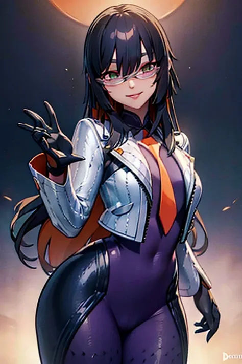 countess Daraku, long hair, glasses, gloves, pants, smile,  
BREAK looking at viewer,
BREAK outdoors,
BREAK (masterpiece:1.2), best quality, high resolution, unity 8k wallpaper, (illustration:0.8), (beautiful detailed eyes:1.6), extremely detailed face, pe...