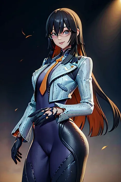 countess Daraku, long hair, glasses, gloves, pants, smile, 
BREAK looking at viewer,
BREAK outdoors,
BREAK (masterpiece:1.2), best quality, high resolution, unity 8k wallpaper, (illustration:0.8), (beautiful detailed eyes:1.6), extremely detailed face, per...