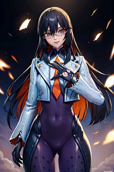 countess Daraku, long hair, glasses, gloves, pants, smile, 
BREAK looking at viewer,
BREAK outdoors,
BREAK (masterpiece:1.2), best quality, high resolution, unity 8k wallpaper, (illustration:0.8), (beautiful detailed eyes:1.6), extremely detailed face, per...