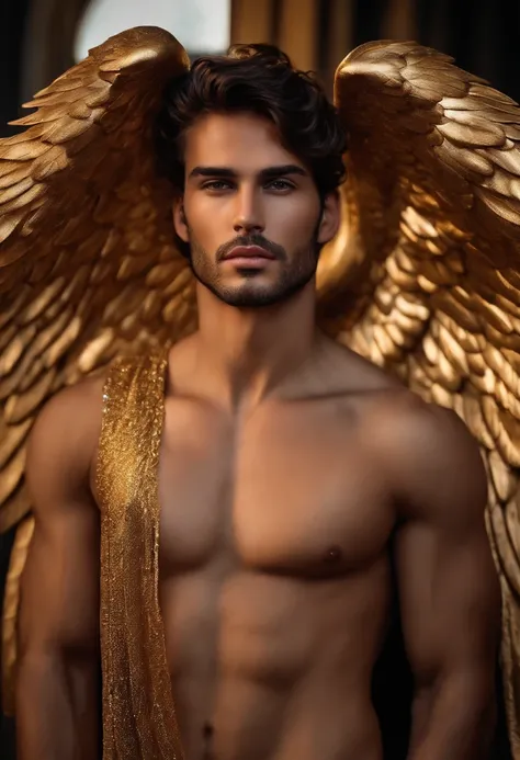 Homem romano realista beleza masculina nariz fino labios carnudos queixo qyadrado diamante. With angel wings on golden heads